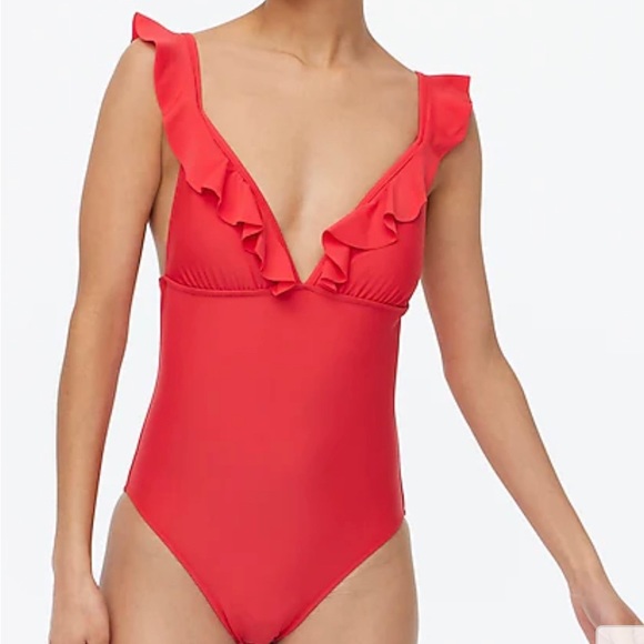 J. Crew Other - Jcrew one piece swimsuit with ruffle strap detailing. Bright Poppy red. NWT